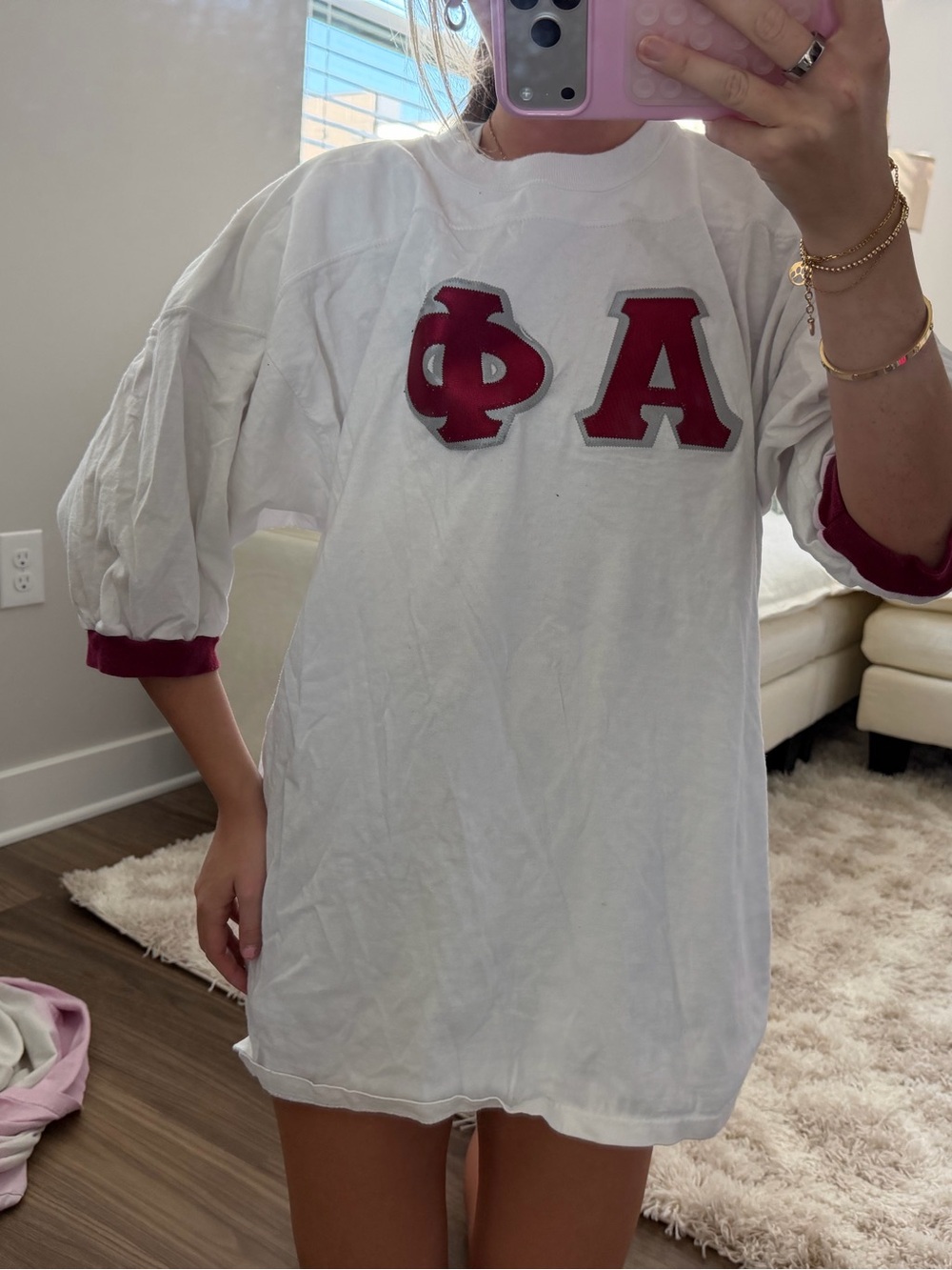 White Oversized Sweatshirt with Red Greek Letters